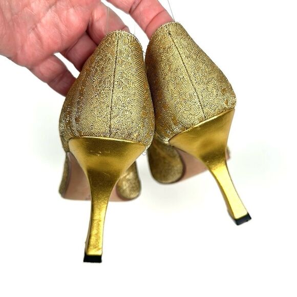 CLAUDIO MERAZZI Gold Brocade Formal Pumps Pointed Toe Embellished Details US 7,5 - Picture 8 of 16